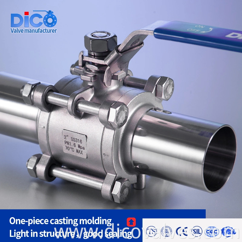 Dico Investment Casting Food Grade Sanitary Length Bw End CF3/CF3m 3PC Ball Valve